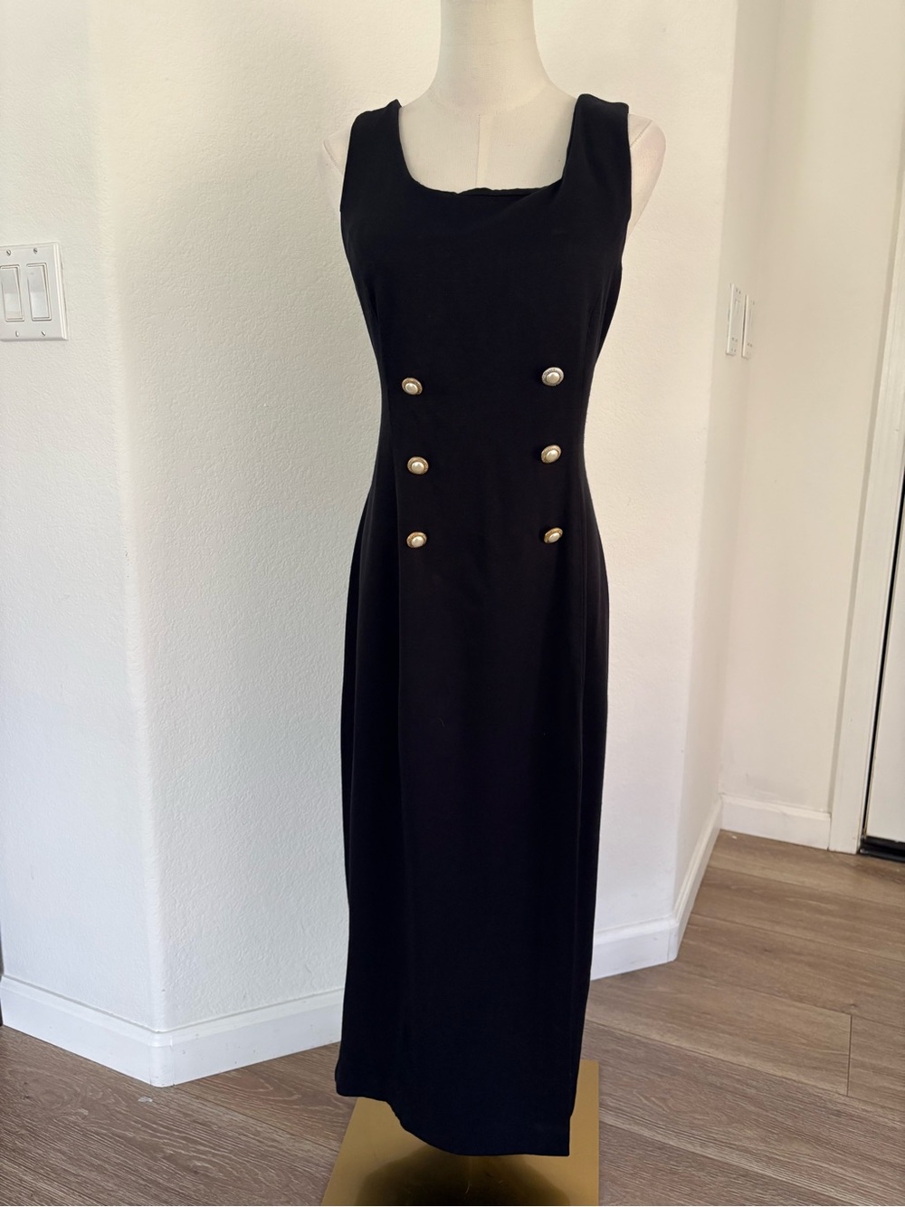 Virgo Black Maxi Dress with Gold Buttons